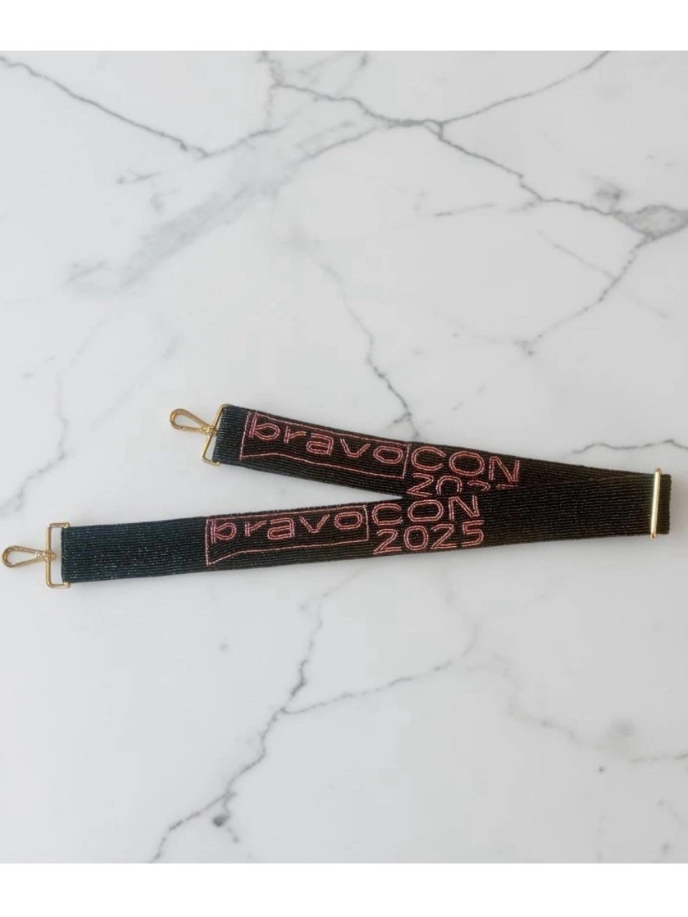 Bravo-Con 2025 Artisan Hand Seed Beaded Black& Pink Bag/Purse Strap